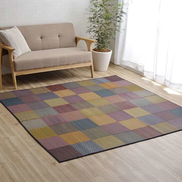 Rush grass rug carpet colorful block