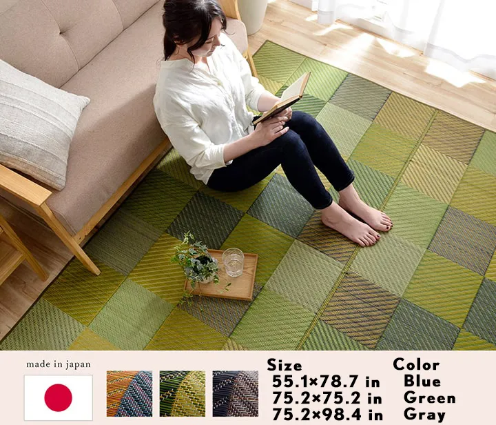 Tatami Rush rug carpet DX colorful block green made in japan