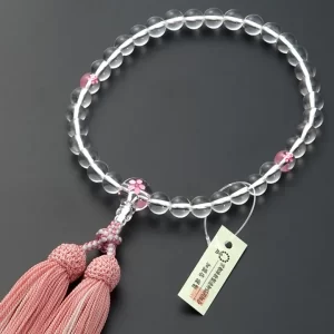 Buddhist Rosary Mala Juzu Prayer beads Genuine crystal SAKURA cherry blossom carving for women made in kyoto