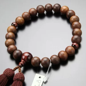 Buddhist Rosary Mala Juzu Prayer beads matte sandalwood and red tiger eye 22 beads for men made in kyoto