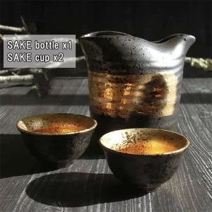Minoware Gold SAKE Bottle 2 SAKE cups Set made in japan