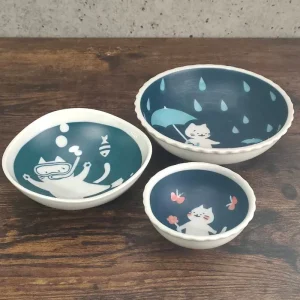 Mino Ware Kawaii Kitty Cat Bowl set Made in Japan